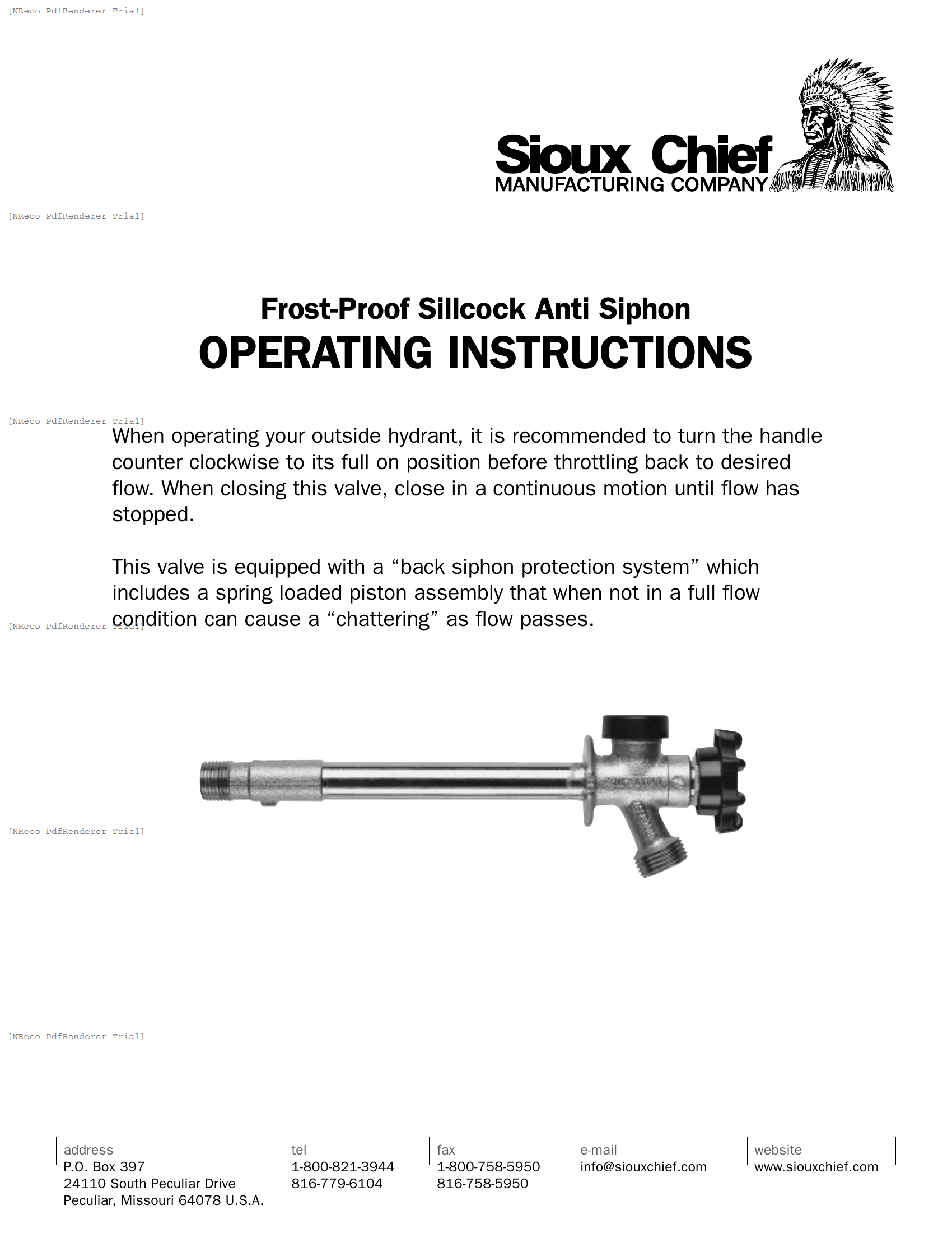 118 SERIES - FROST-PROOF ANTI SIPHON SILLCOCK -  INSTRUCTION SHEET.PDF Technical Document